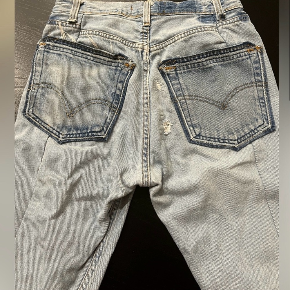 EB Denim Vintage Sz 26 Unraveled Straight Leg Reinvented Jeans Split Hem